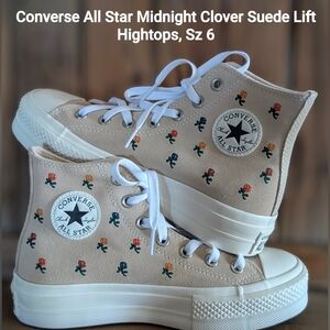 Converse All Star Lift Hightops, Egret Midnight Clover Suede, Sz 6